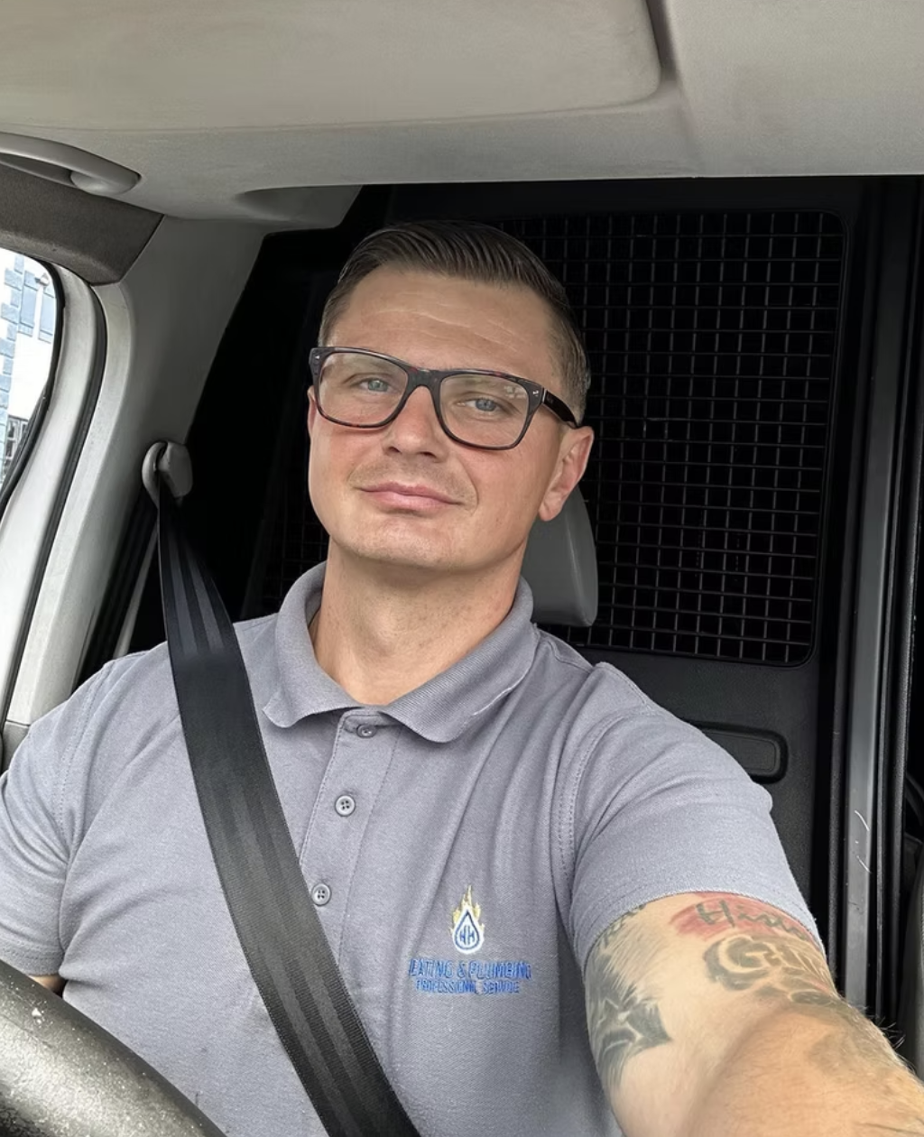 Chris, KH Heating & Plumbing Gas Safe Engineer in his work van